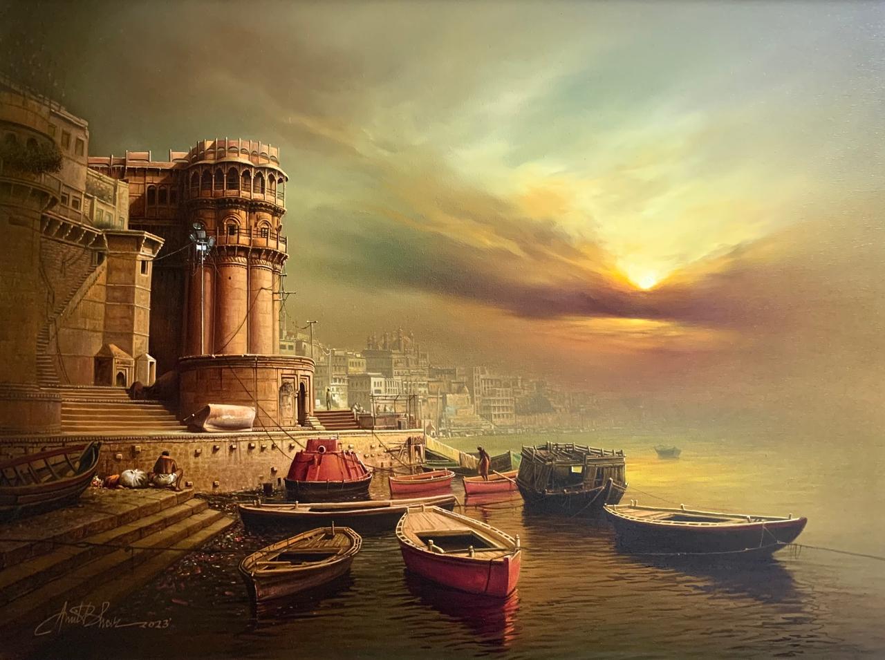 Buy Original Banaras ghat 3 Painting online By Amit Bhar | Eikowa