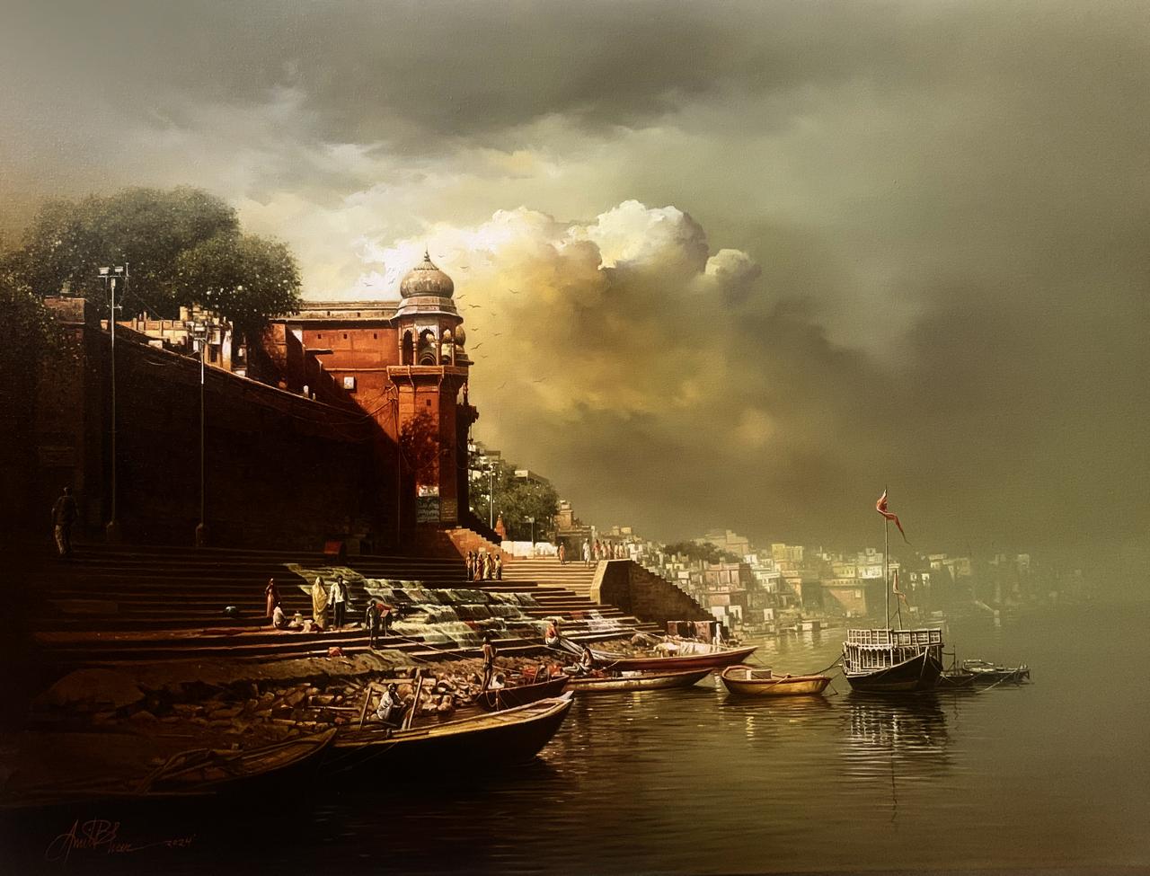 Buy Original Banaras ghat 6 Painting online By Amit Bhar | Eikowa